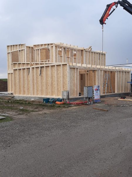 structure du chantier de la maison contemporaine à ossature bois à Dossenheim Alsace